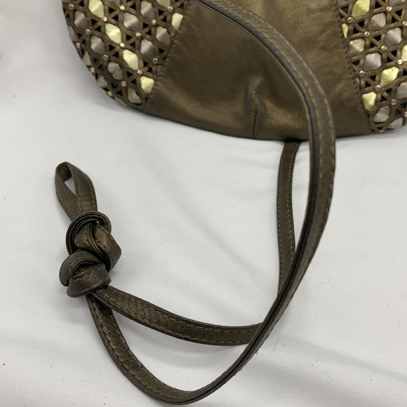 Mima Venezi Italian Leather purse Taupe silver gold braiding - Picture 3 of 8